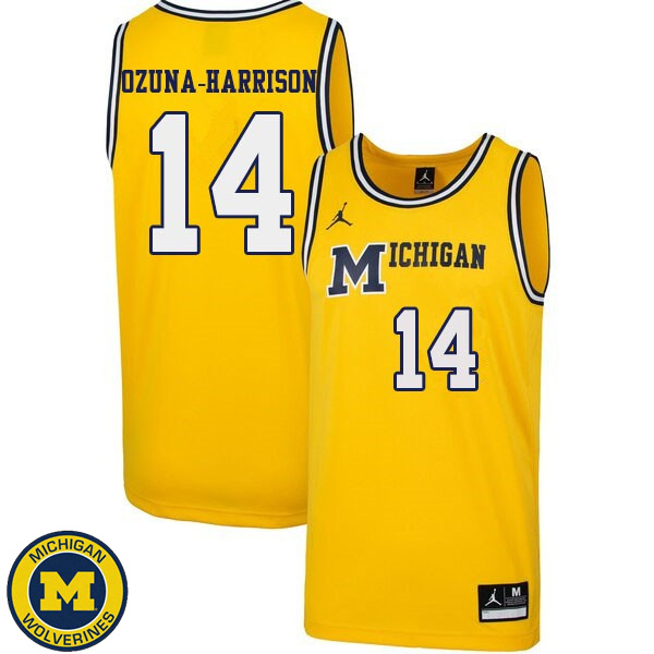 Men Michigan Wolverines #14 Rico Ozuna-Harrison Yellow 1989 Retro High School Basketball Jersey